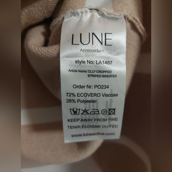 Luna Elegant Beige and White Women's Crew Neck Sweater - Picture 5 of 7